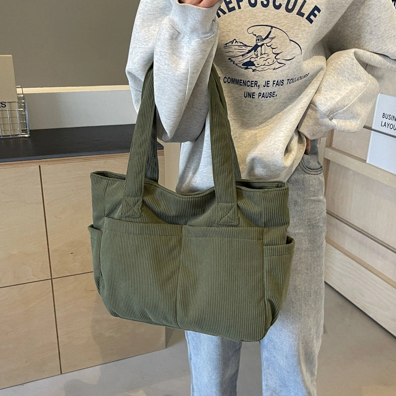 Large Capacity Commuter Simple Fashion Tote Bag For Women Autumn And Winter New Artistic Corduroy Shoulder Handbag