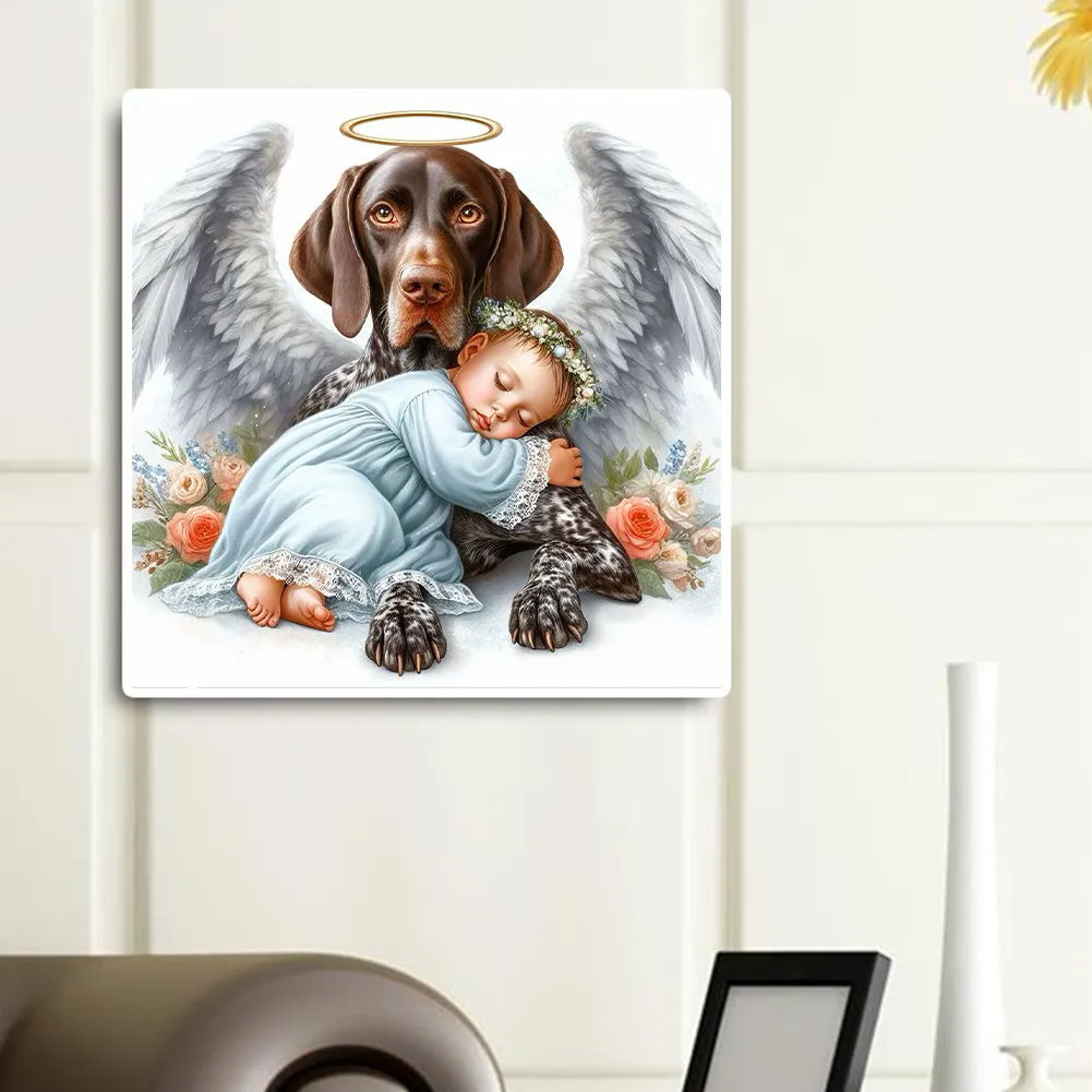 Full Round Diamond Painting 30*30cm - Angel Dog And Baby