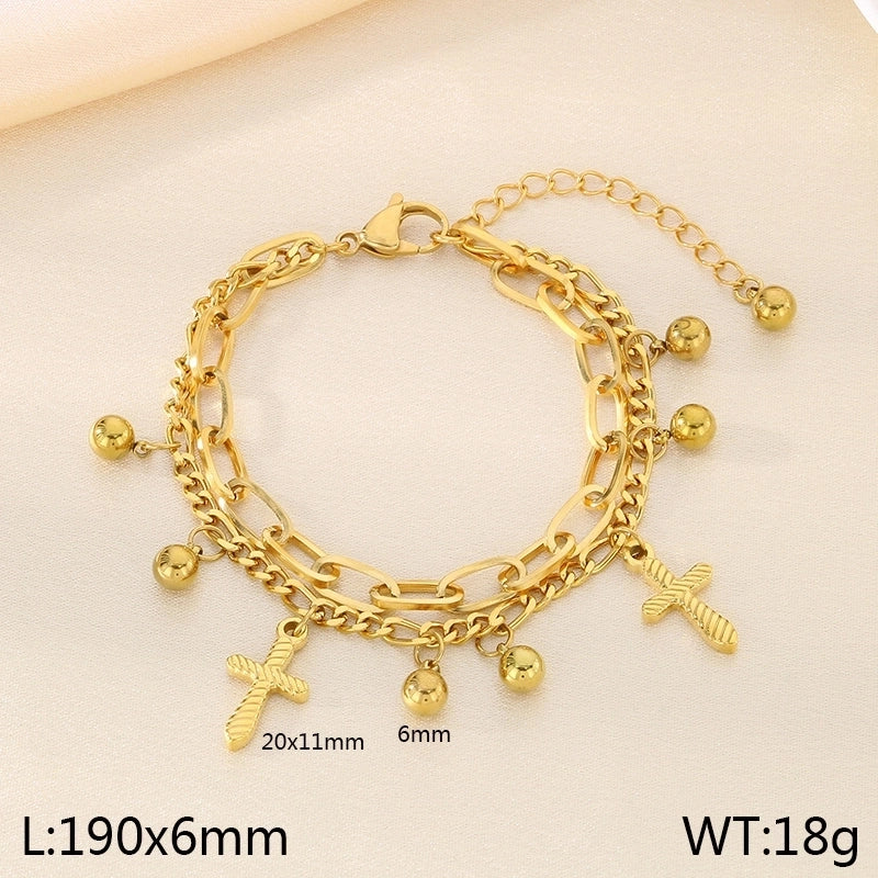 Elegant Minimalist Streetwear Cross 304 Stainless Steel 18K Gold Plated Bracelets In Bulk