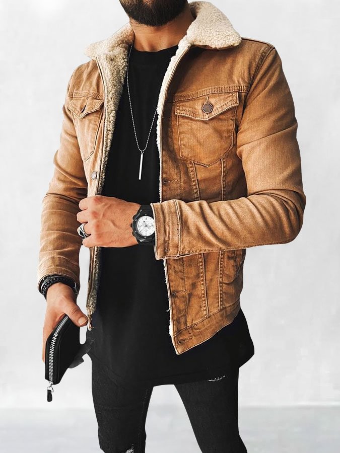 🔥Sale🔥 Khaki Denim Fleece Coat