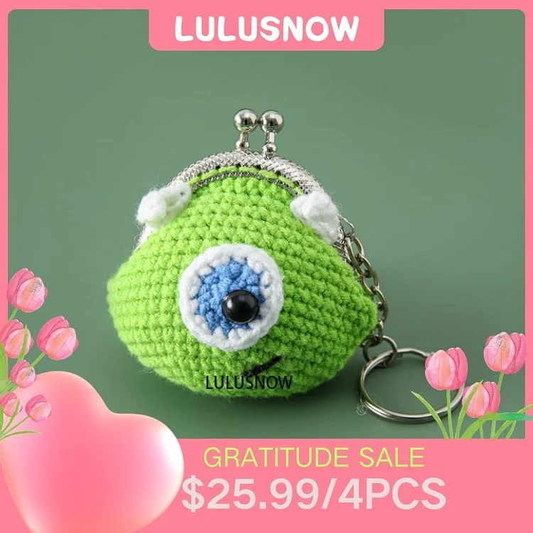Lulusnow Handmade Green CARTOON Crochet Coin Purse Keychain Bag Pendant Gift for Her/Friend/Kids/Christmas/Easter