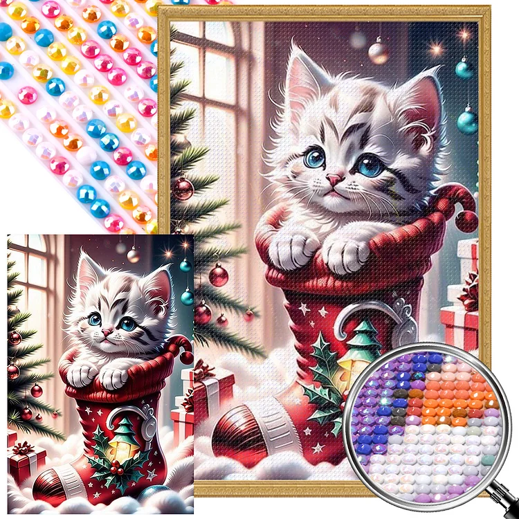 Christmas Stocking Cat 40*60CM (Canvas) AB Round Drill Diamond Painting gbfke