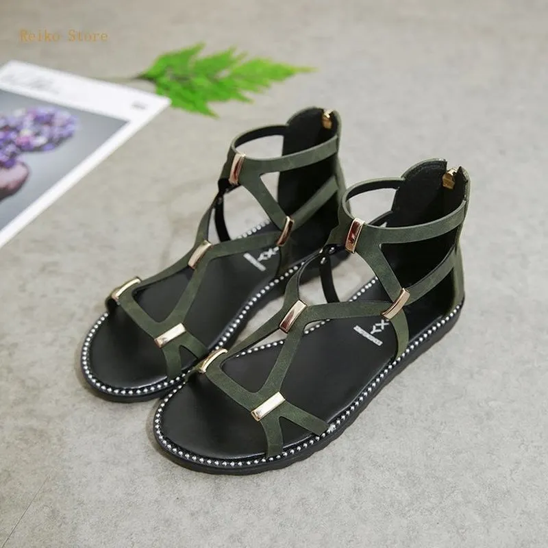 Strappy flat sandals women soft-soled comfortable and lightweight soft-soled sandals Women's slip-on shoes zapatos mujer verano