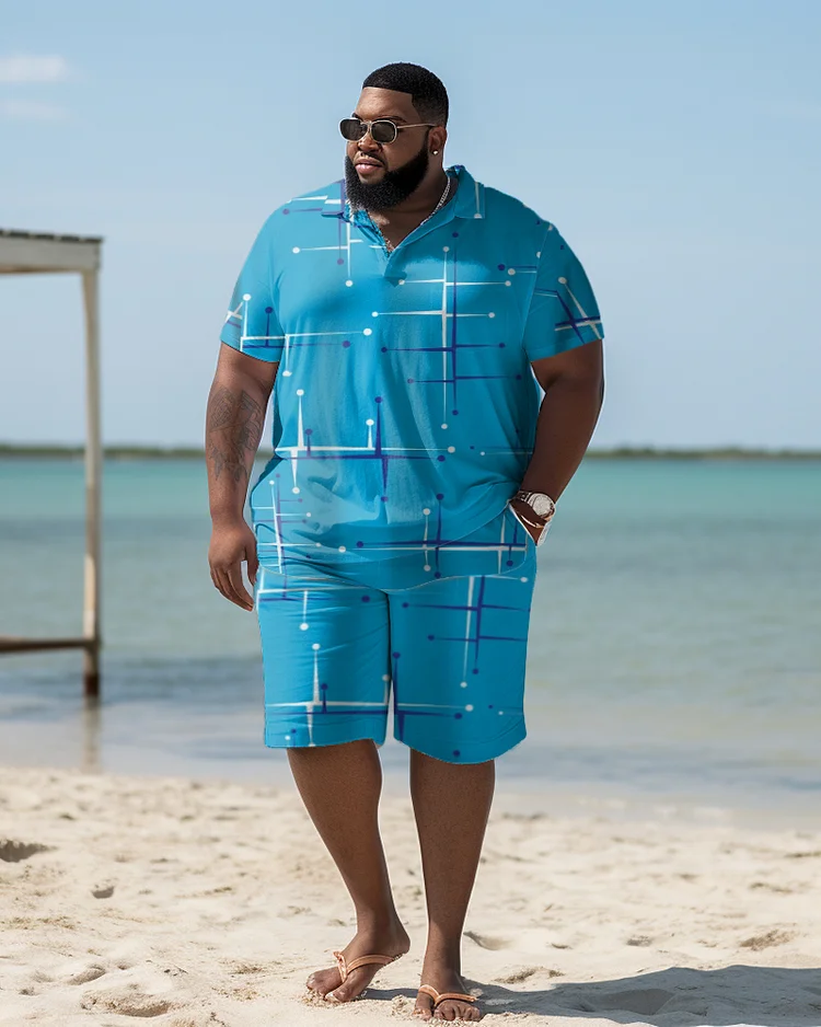 Men's Plus Size Hawaiian Geometric Shirt Shorts Two-Piece Set