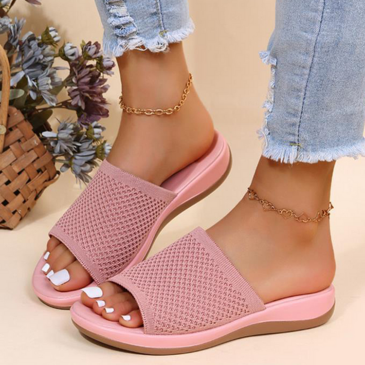 Sandals Women 2022 Breathable Knitting Summer Sandals With Low Heels Slippers Casual Zapatos Mujer Comfort Summer Shoes Women - BlackFridayBuys