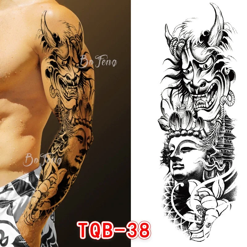Tattoo Sleeves for Men Women Waterproof Flower Arm Tattoo Stickers Cool Full Arm Scary Fake Temporary Tattoos Big Picture Art