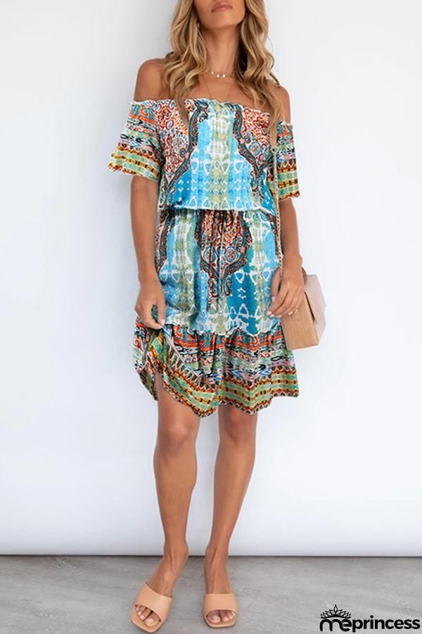 Bohemian Off Shoulder Short Sleeve Dress