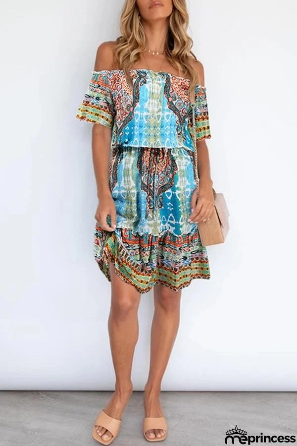 Bohemian Off Shoulder Short Sleeve Dress