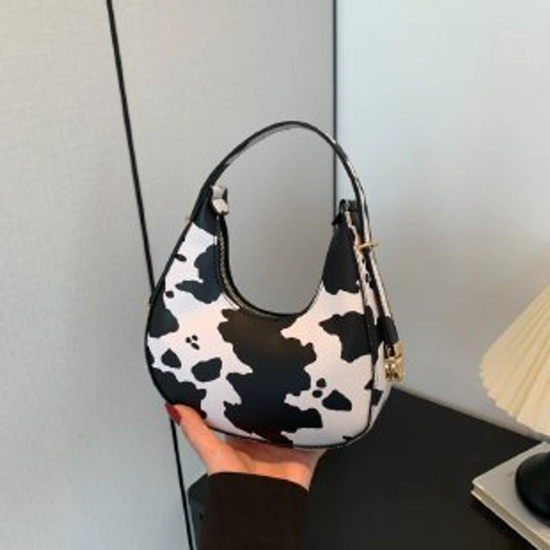 Women’s Medium Pu Leather Houndstooth Zebra Classic Style Streetwear Pillow Shape Zipper Underarm Bag