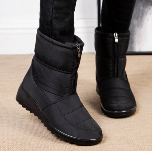 Waterproof Snow Boots for Women 2021 Winter Warm Plush Ankle Booties Front Zipper Non Slip Cotton Padded Shoes Woman Size 44