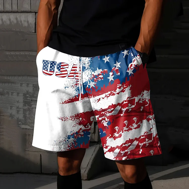 Men's  Independence Day American Flag Printed Shorts (with Pockets)