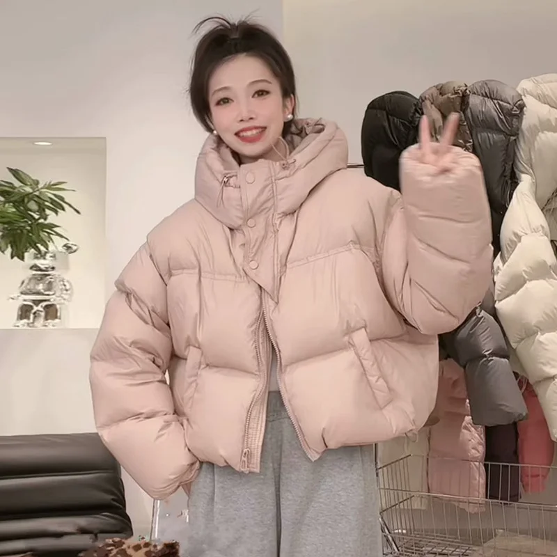 Toloer Hooded Short Down Jacket Female 2024 Winter Fashion Loose Small Man Thick White Duck Down Bread Coat Tide-Outfit Ideas