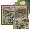(US Only)Full Embroidery Eco-cotton Thread 14CT Print Lakeside Cabin Cross Stitch 64x50cm