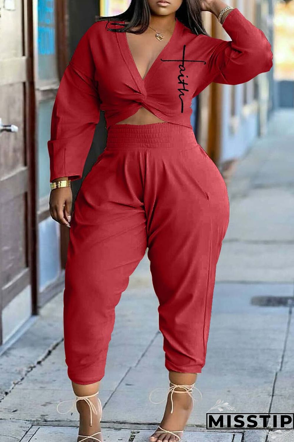 Beige Casual Print Patchwork V Neck Long Sleeve Two Pieces