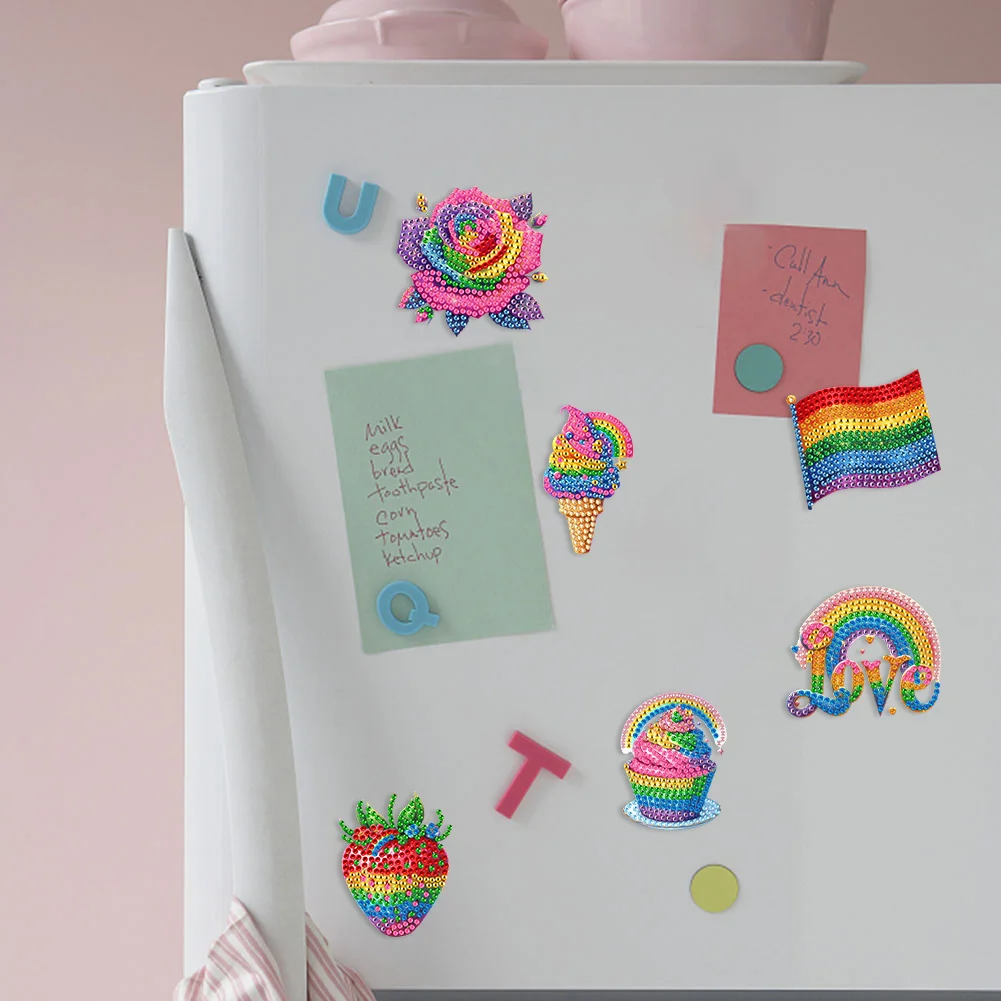 6pcs DIY Rainbow Things Acrylic Special Shape Diamond Painting Fridge Magnets