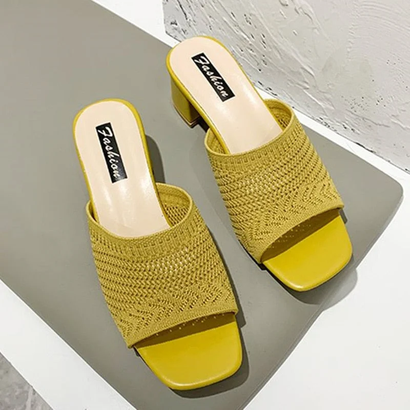 Women Slippers 2022 summer Fashion Fly Weave Outdoor Sandals Women Closed Toe Comfort Slippers Women Medium Heel Slippers