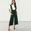 SHEIN Green Preppy Solid Wide Leg Pants Elastic Waist Ruffle Strap Calf Length Jumpsuit Women Summer Office Workwear Jumpsuits