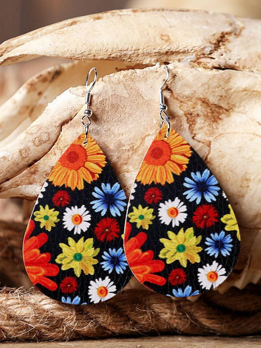 Colorful Sunflower Leather Earrings