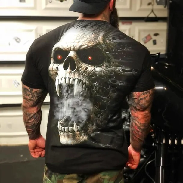 3D Skull Mens Fashion Sleeve Print Short Pullover