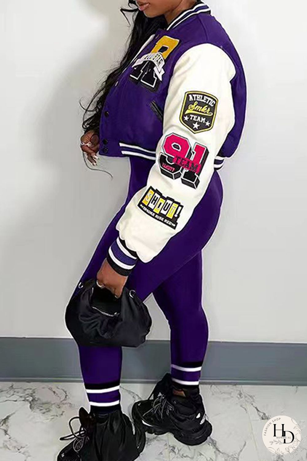 Rose Red Casual Letter Print Patchwork Cardigan O Neck Long Sleeve Two Pieces