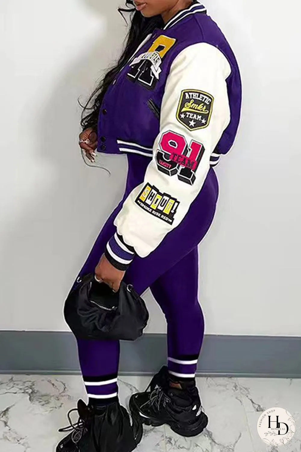 Rose Red Casual Letter Print Patchwork Cardigan O Neck Long Sleeve Two Pieces