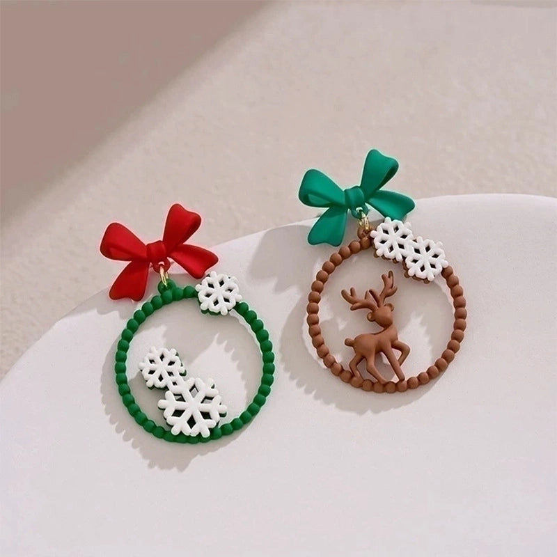 Fashion Christmas Tree Snowman Snowflake Alloy Enamel Rhinestones Women’s Drop Earrings Ear Studs 1 Pair