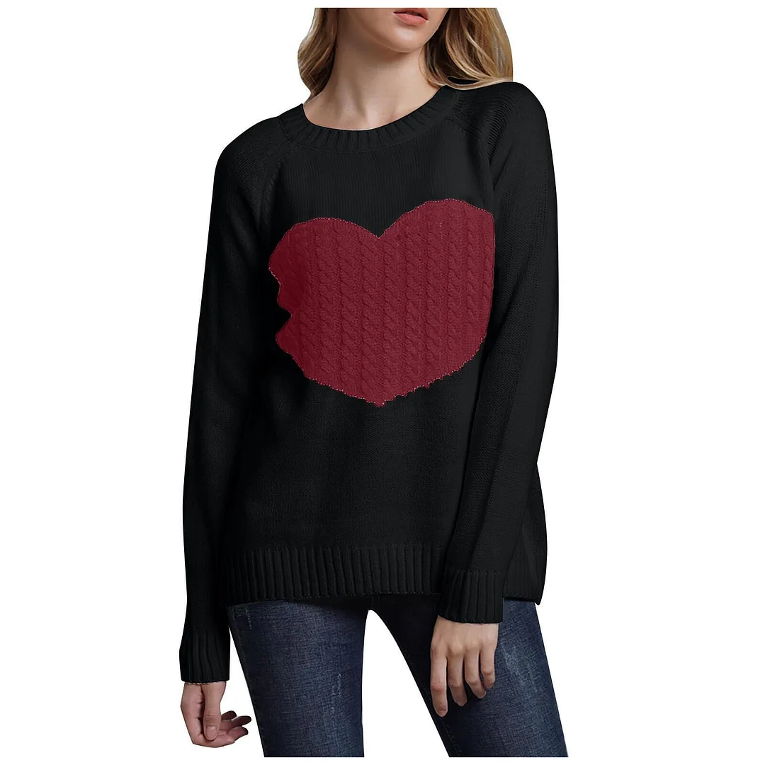 Wongn Wongn / Winter Women's Knit Sweater Plus Size Love Knit Long Sleeve Jumper Sweater Woman