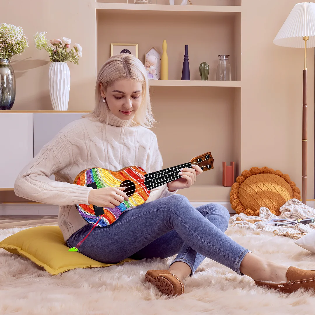 DIY Wooden Guitar Diamond Art Ornament Unique Gifts for Musicians (Rainbow)