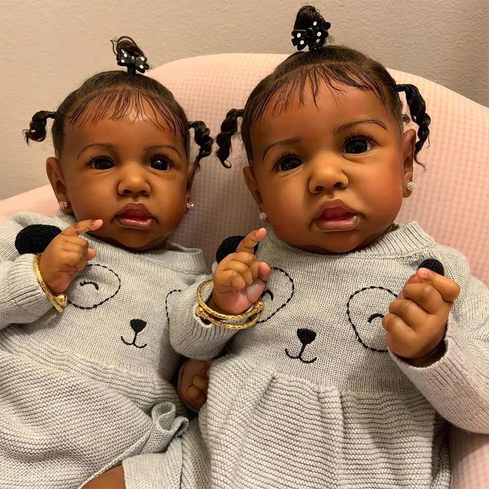 [Black Twins Reborn Girl] Real Life Baby Dolls 12'' Emily and Helen Lifelike Realistic Silicone Baby Doll