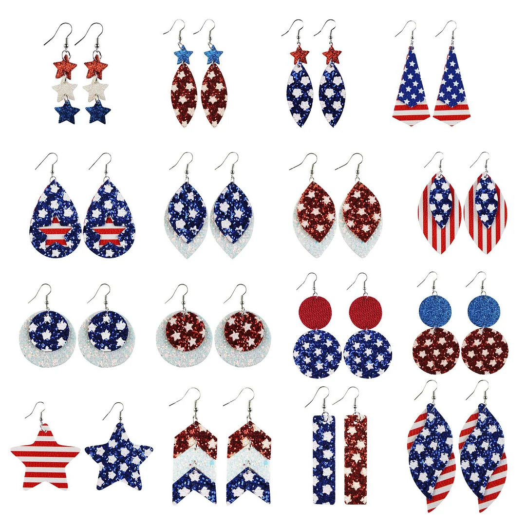 American Flag Stars Stripe Sequin Earrings