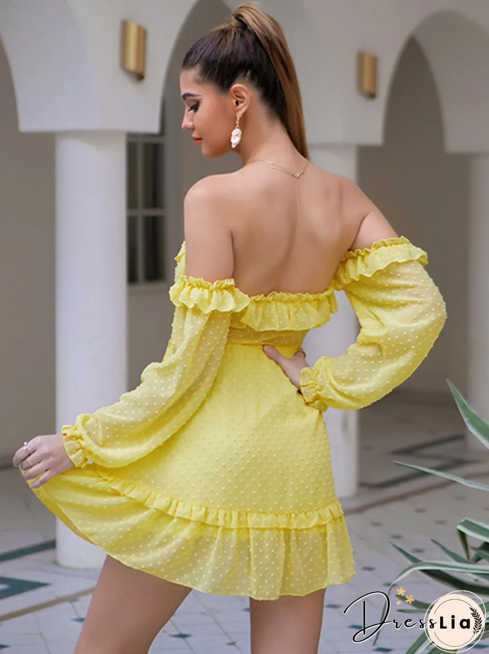 Women's Spring Autumn New Sexy Off Shoulder One Line Collar A-Line Dress