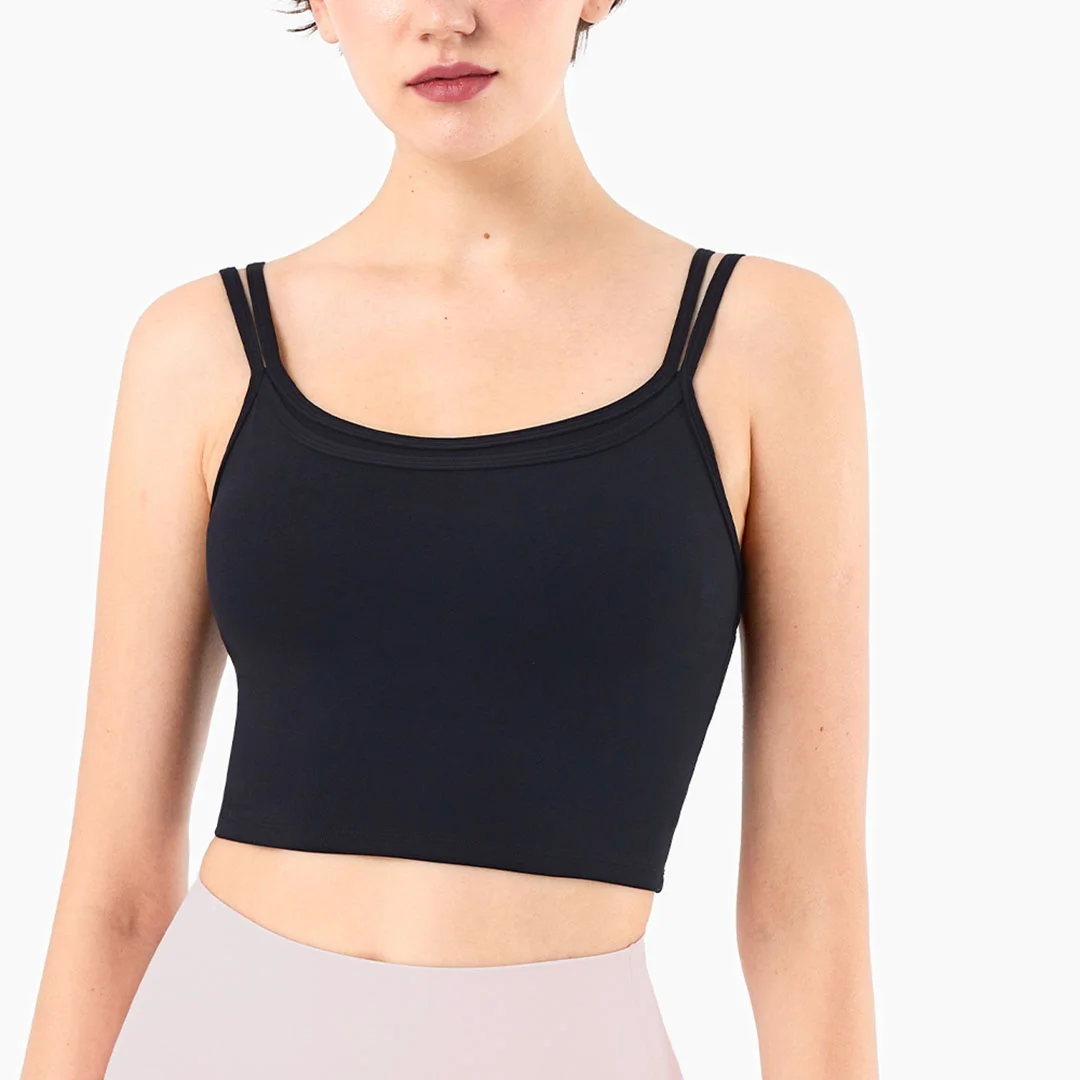 Color-block fake two-piece fitness bra