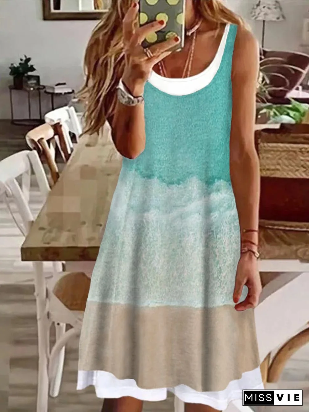 Plus size Casual Sleeveless Beach Ocean Printed Dresses