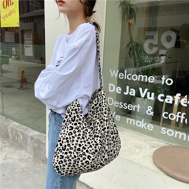 13165 Western Style Fashionable Leopard Print Crossbody Bag Large Capacity Single Shoulder Shopping Bag Fashion Canvas Bag For Women Fashion