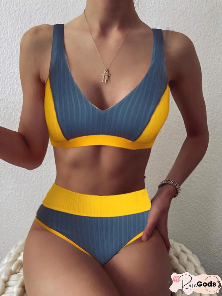 Sexy High Waist Swimwear Summer Solid Color Patchwork Push Up Bikini Swimming Suit Women Two-Piece Swimsuits Beach Bathing Suit