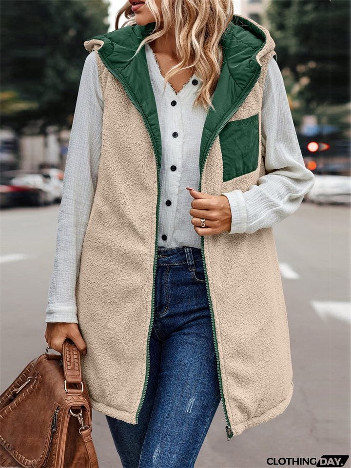 Sleeveless Zip-up Reversible Quilted Vest Puffer Jacket for Women