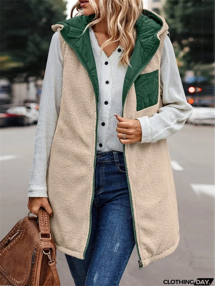 Sleeveless Zip-up Reversible Quilted Vest Puffer Jacket for Women