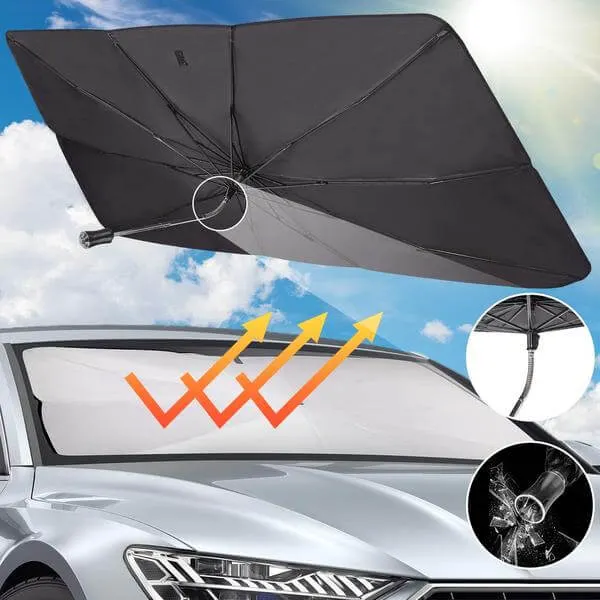 Car sunshade umbrella for windshield  with 360&deg; Rotation Bendable Shaft（59''x 33''）