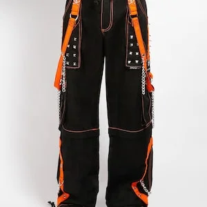 pornhint Pornhint Men's Gothic Men's Step Chains Pants Orange Straps, Men's fashion pants, Men's gothic pants Hi-438-GT