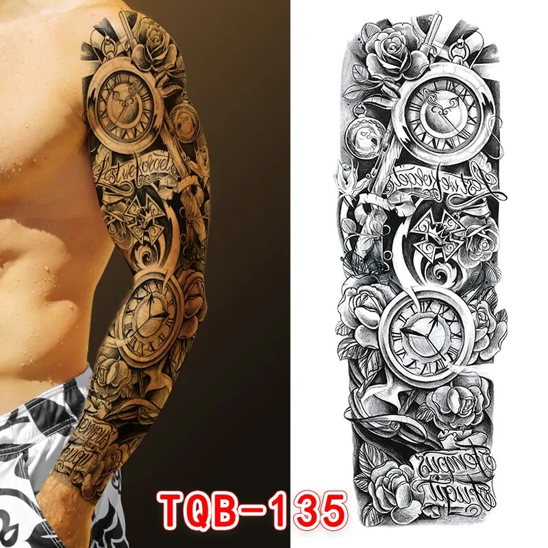 Sdrawing Men Temporary Tattoos Large Arm Sleeve Tattoo Sticker Dragon Tiger Fish Full Skull Totem Wolf Waterproof Fake Tattoo for Women