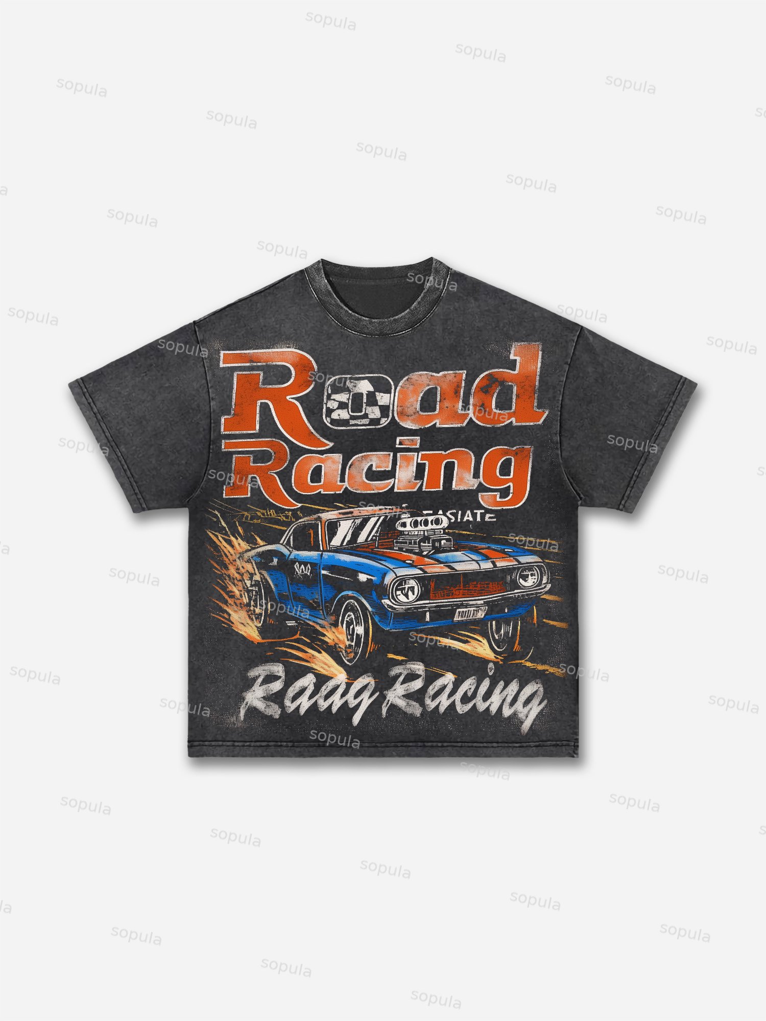 Vintage 70s Road Racing Graphic Print Street Acid Wash T-shirt - Sopula｜Premium Graphic Tees & Graphic Clothing