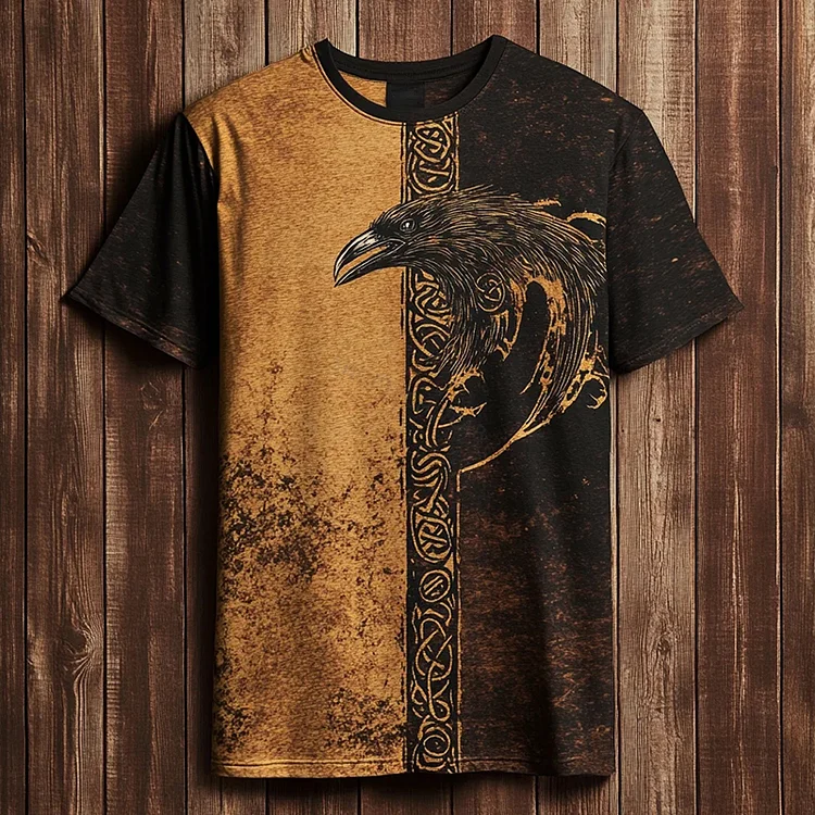 Men's Retro Viking Knot Eagle Totem Two-tone T-shirt