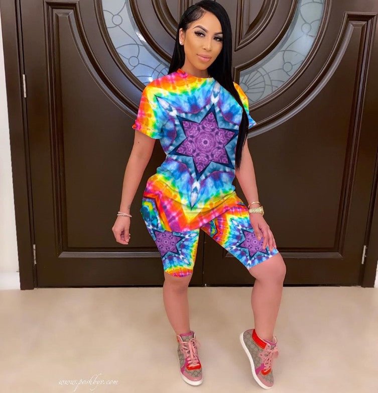 Casual rainbow tie-dye suit