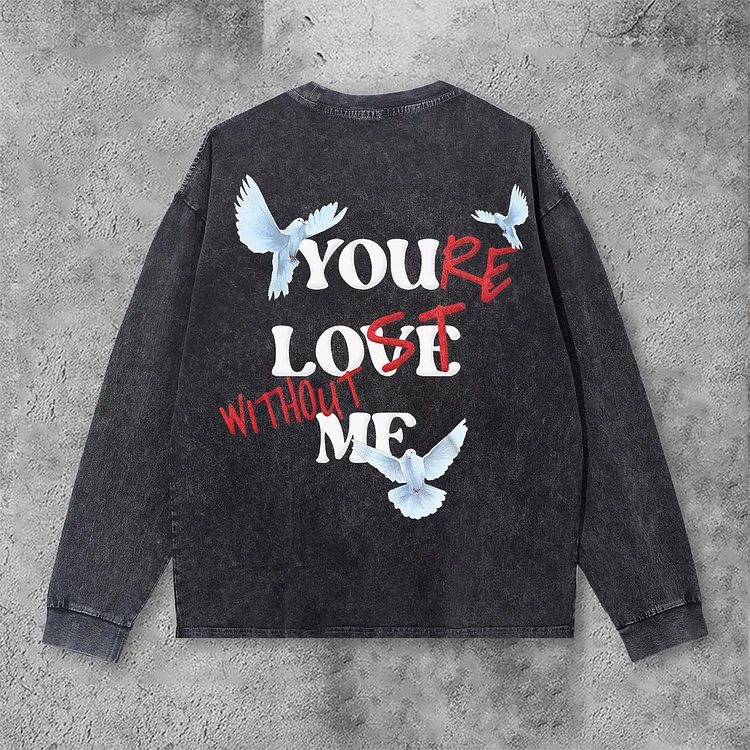 Sopula Peace Dove x You’re Lost Without Me Graphic Print Acid Wash Long Sleeve T-Shirt
