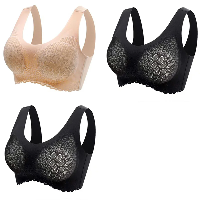 3PCS Latex Bra Seamless Bras For Women Underwear BH Push Up Bralette With Pad Vest Top Bra