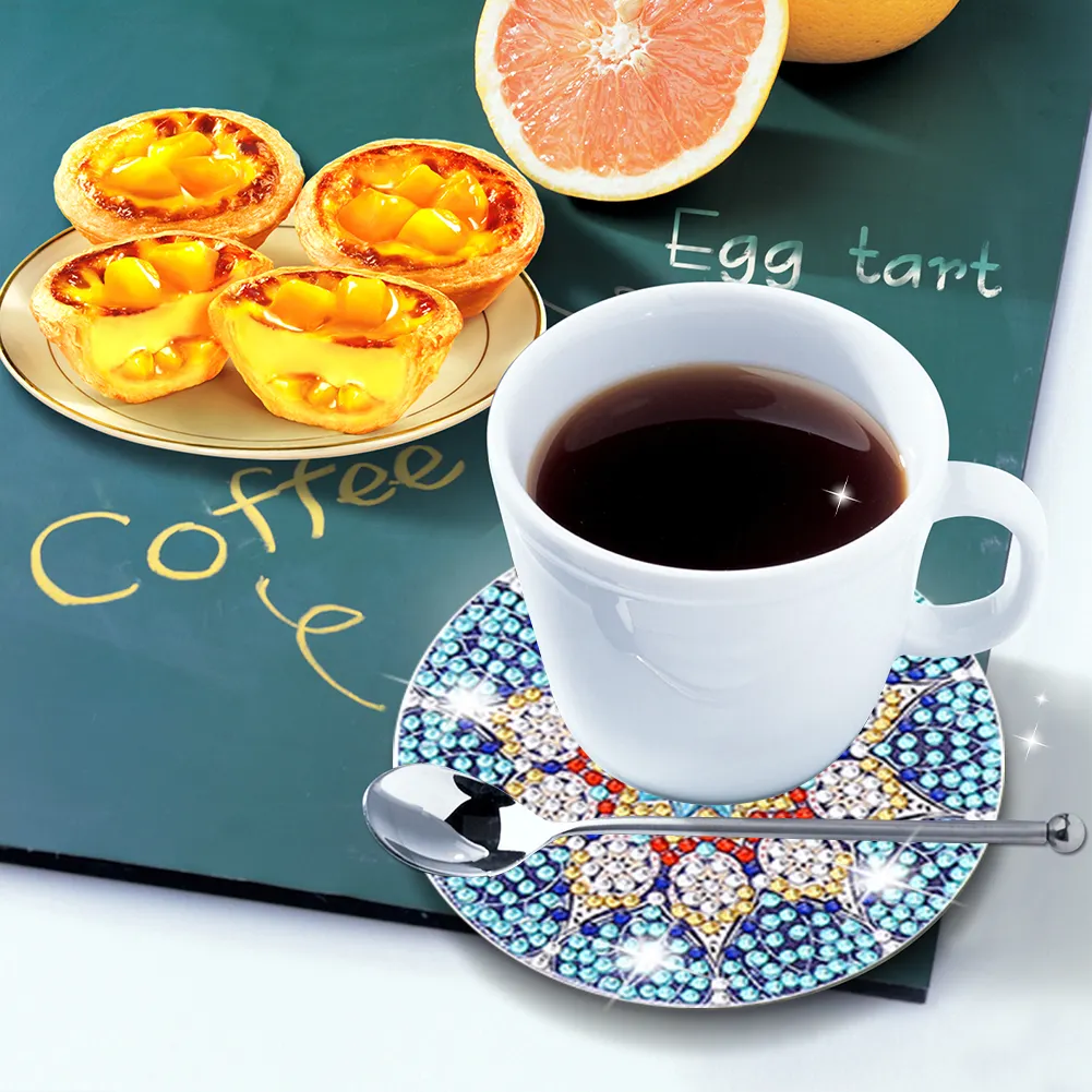 10pcs DIY Coaster Diamond Painting Cup Cushion with Rack Home Decor