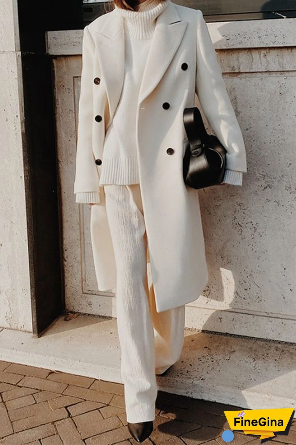 British Style Elegant Solid Buttons Turn-back Collar Outerwear