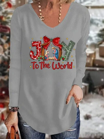Women's Long Sleeve Scoop Neck Graphic Printed Tops