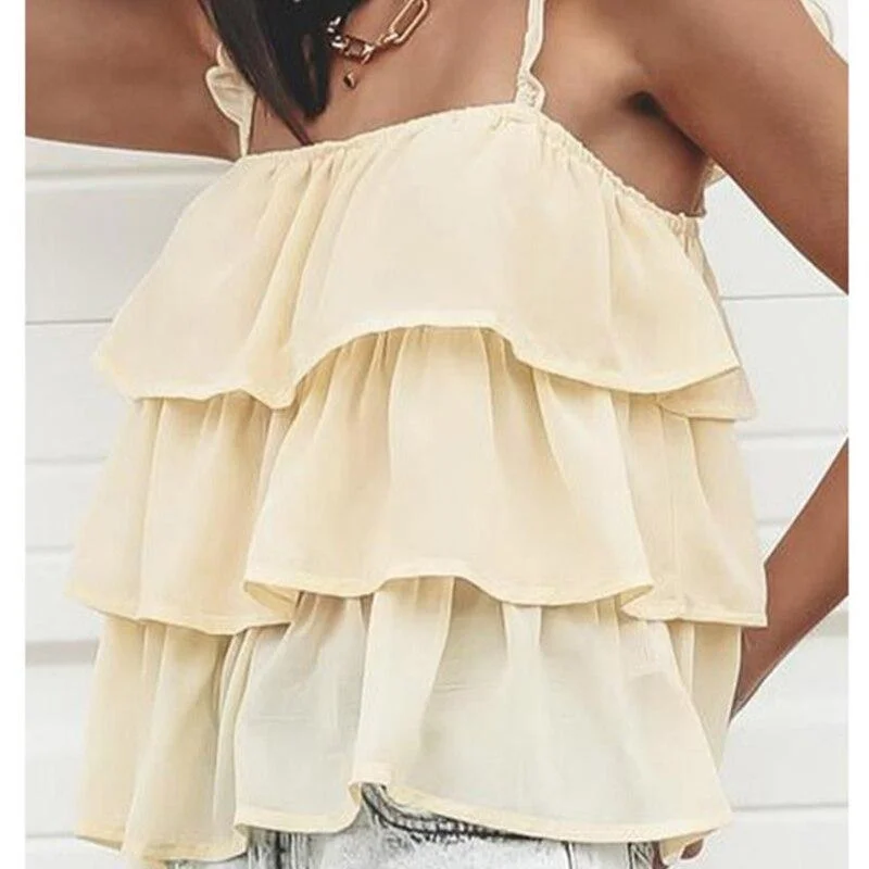 Summer Solid Yellow Cupcake Blouses Women Sleeveless Loose Slash Neck Blouses Fashion  New Arrival Casual Female Chic Tops