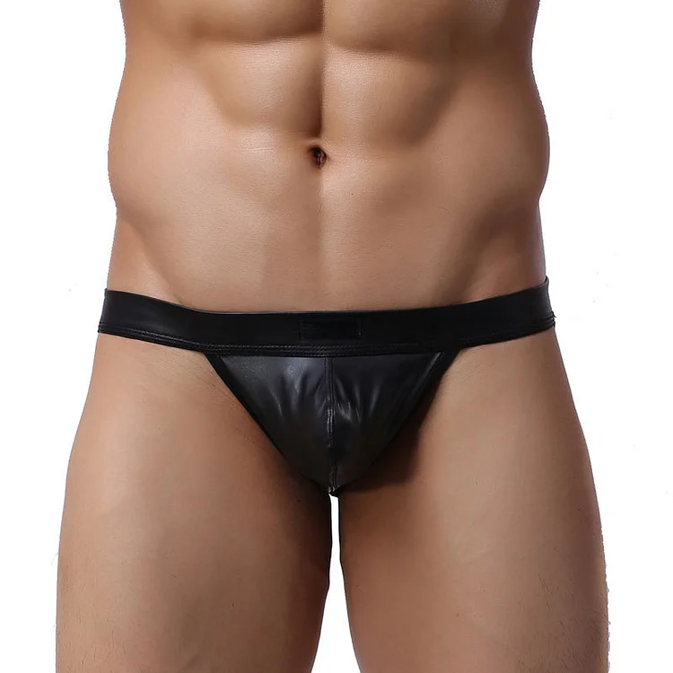 Sexy Imitation Leather Hip Lifting Thong Underwear
